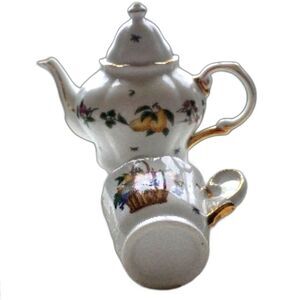 Fruit Porcelain Tea for One Set Teapot, Teacup, and lid, and Stackable ~Vintage~